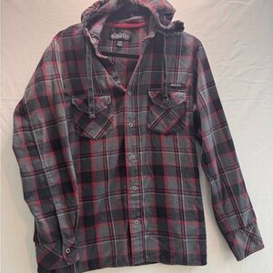 Sinister ￼Hooded Fannel Snap Closure, drawstring Cotton Blend